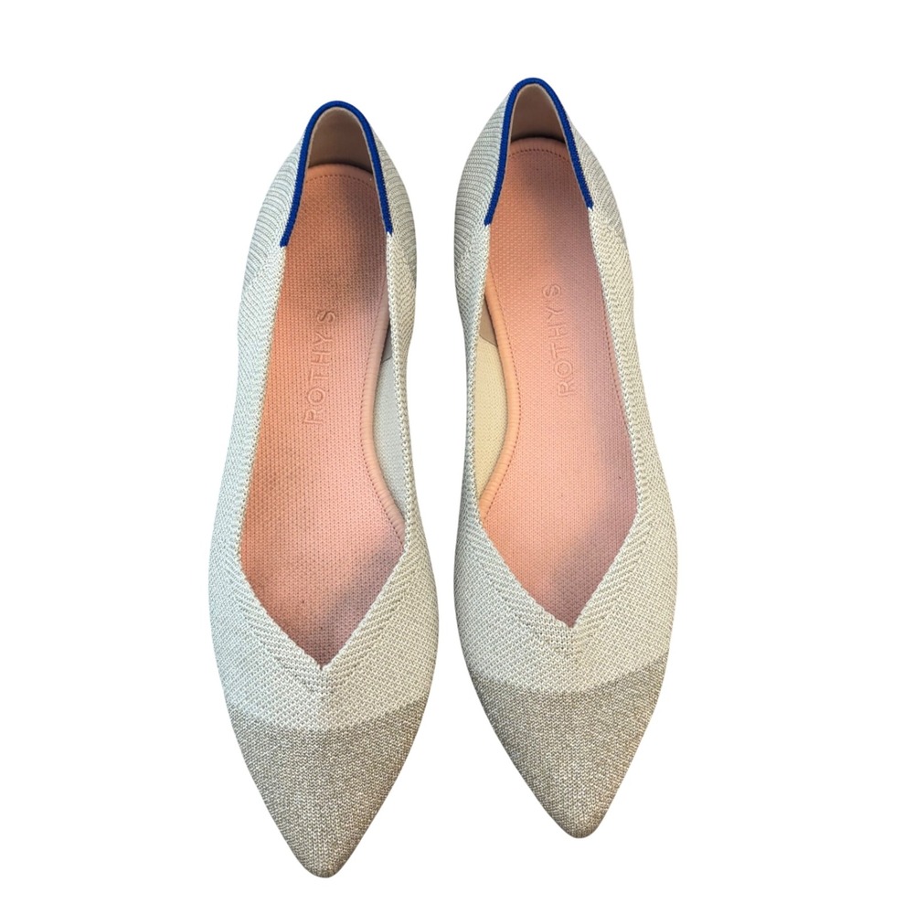 Rothys The Point Metallic Sand Silver Pointed Toe Flats Shoes Womens Size 9 - Picture 4 of 14
